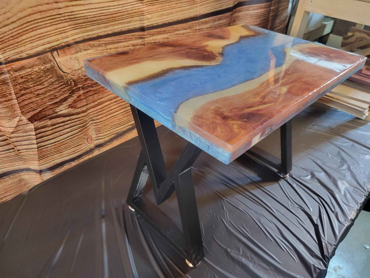Fine Red Cedar Epoxy River Table 24"L x 16"W x 17"H w/ Steel Legs - Made in USA! - Invictus Supply Co.