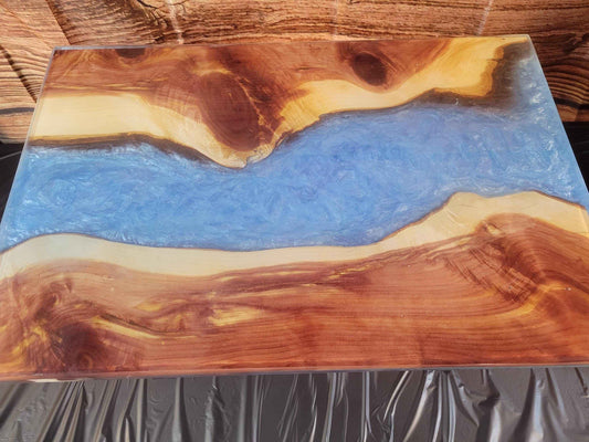 Fine Red Cedar Epoxy River Table 24"L x 16"W x 17"H w/ Steel Legs - Made in USA! - Invictus Supply Co.