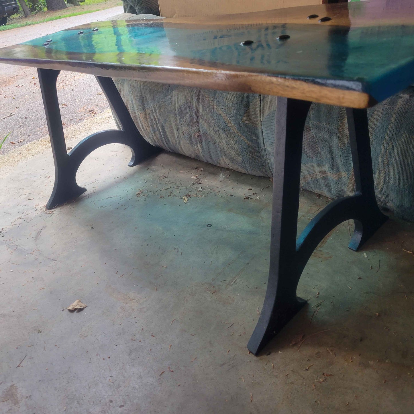 Handcrafted Black Walnut River Coffee Table with Cast Iron Legs 47"L x 15"W x 17 - Invictus Supply Co.