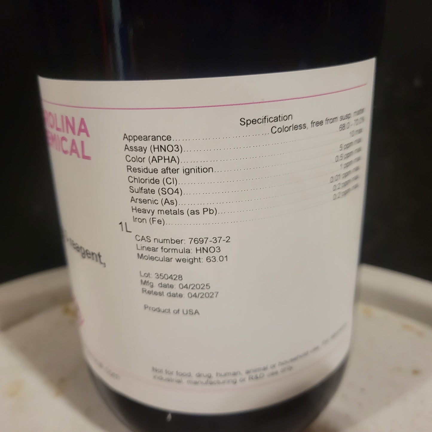 950ml Nitric Acid (68-70%) - Invictus Supply Co.