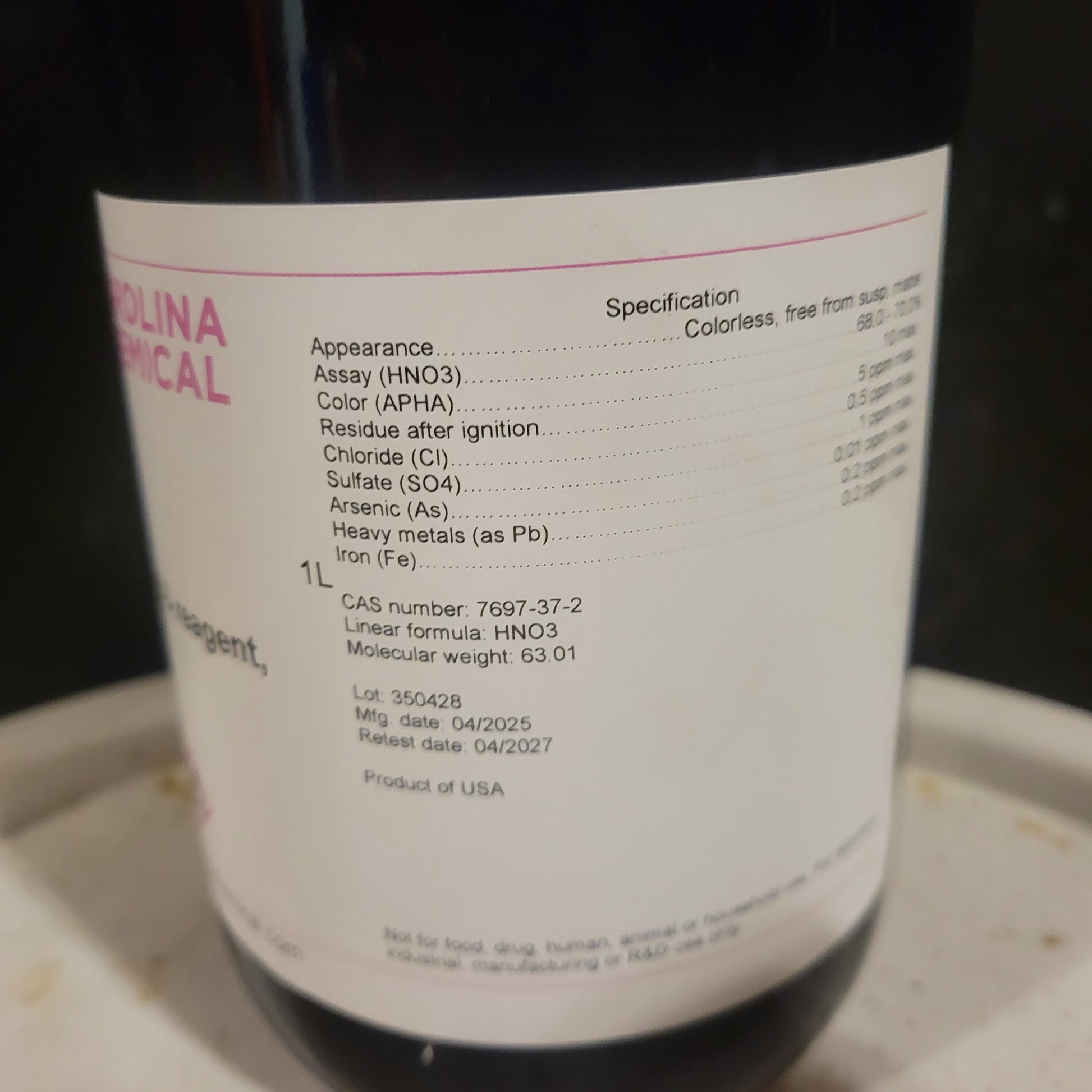 950ml Nitric Acid (68-70%) - Invictus Supply Co.