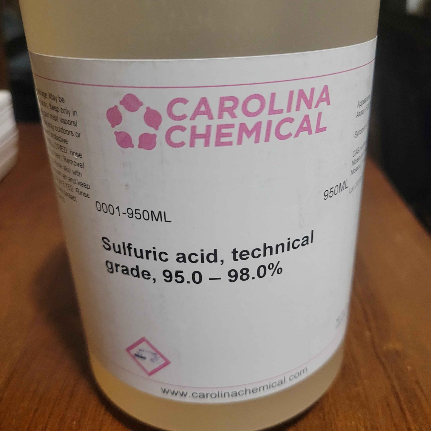 950ml Sulfuric Acid H2SO4 95-98% Purity Lab Grade - Invictus Supply Co.