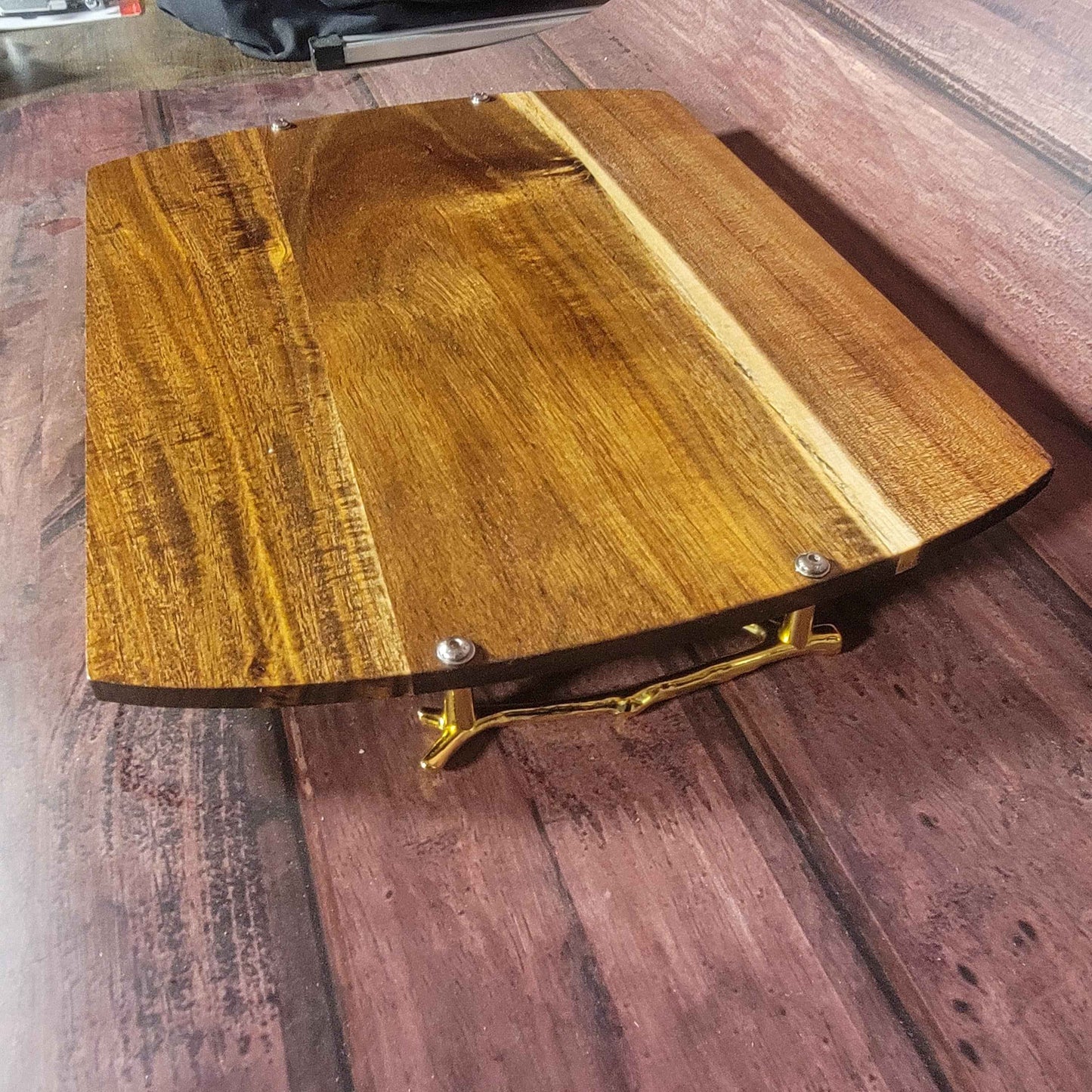 Fine Acacia Wood 14"w x 11"h Cutting/Charcuterie Board W/ Gold Branch Handles - Invictus Supply Co.