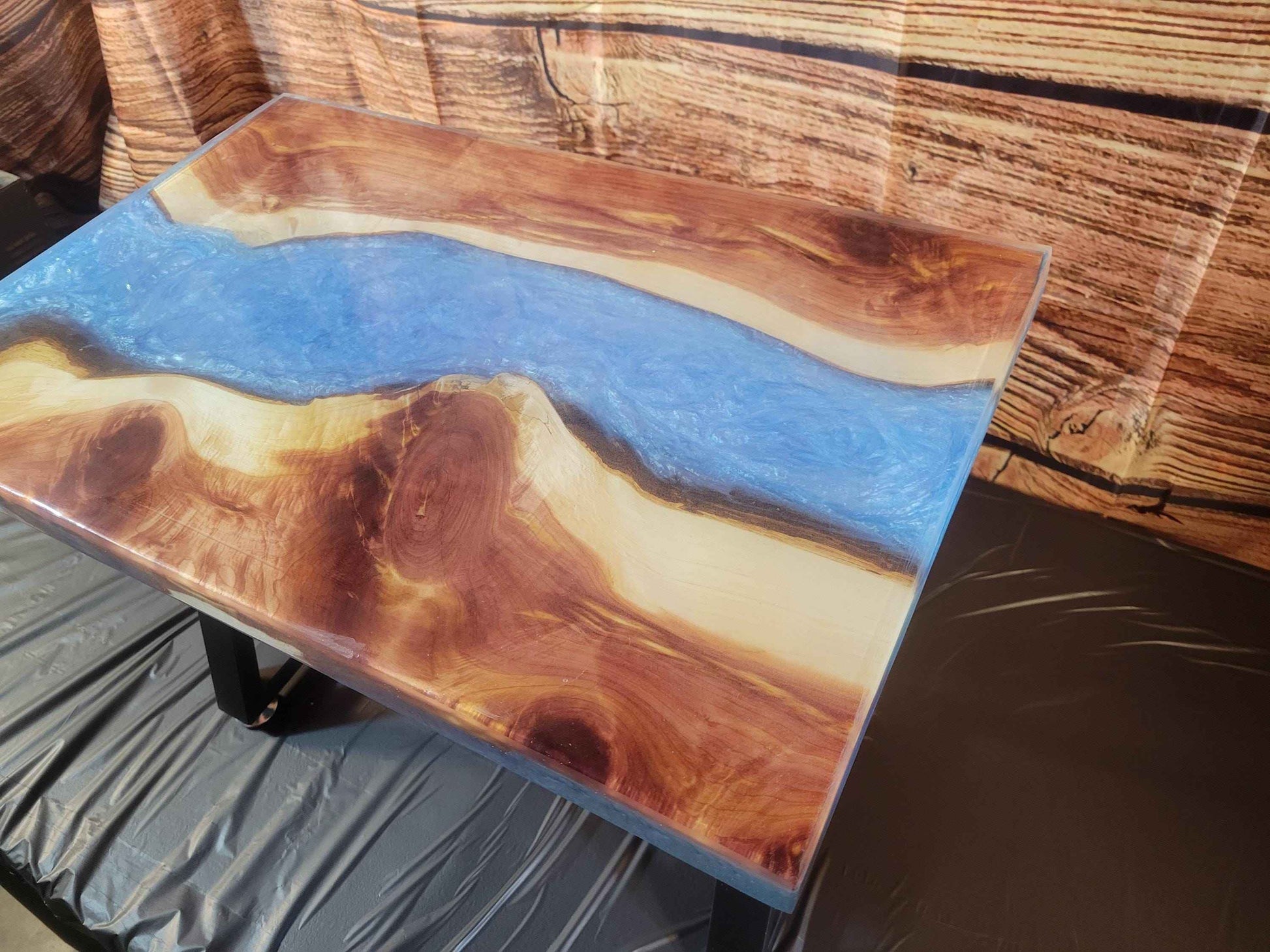 Fine Red Cedar Epoxy River Table 24"L x 16"W x 17"H w/ Steel Legs - Made in USA! - Invictus Supply Co.