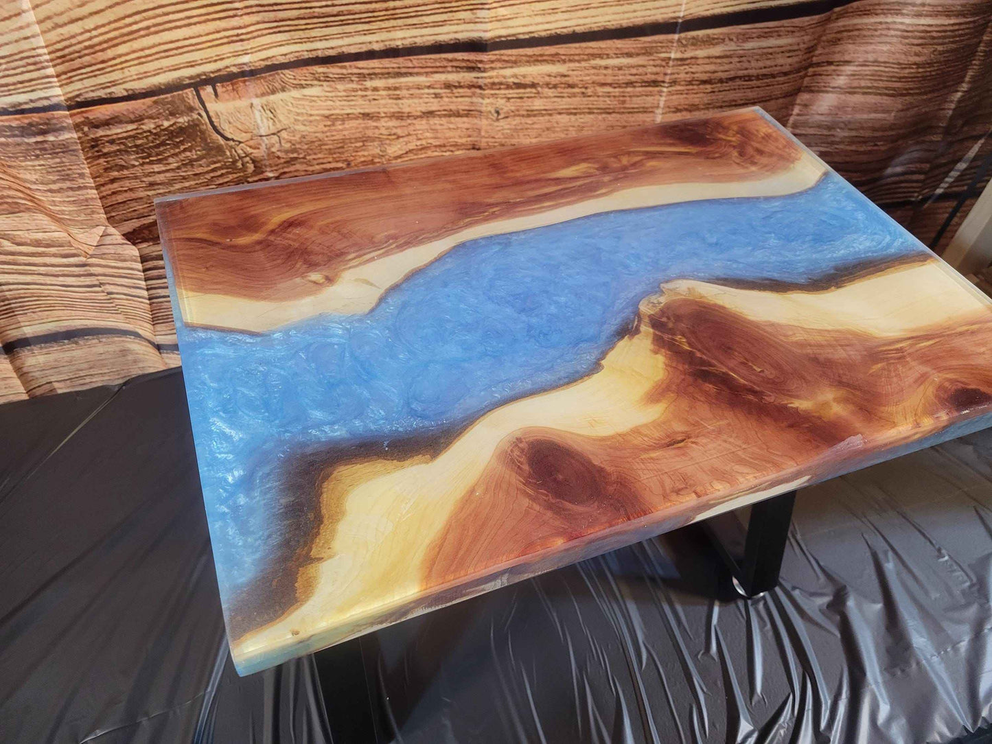 Fine Red Cedar Epoxy River Table 24"L x 16"W x 17"H w/ Steel Legs - Made in USA! - Invictus Supply Co.