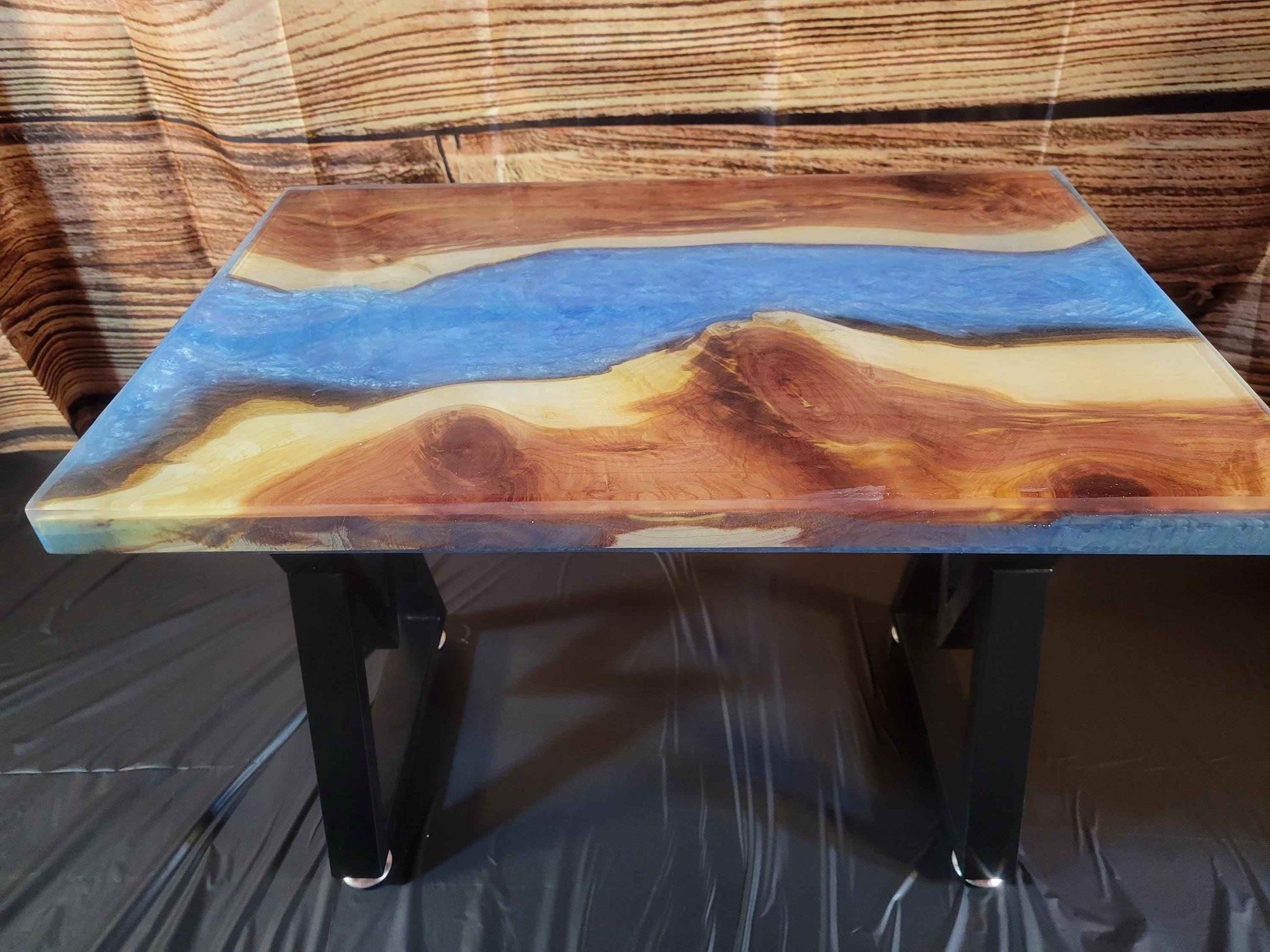 Fine Red Cedar Epoxy River Table 24"L x 16"W x 17"H w/ Steel Legs - Made in USA! - Invictus Supply Co.