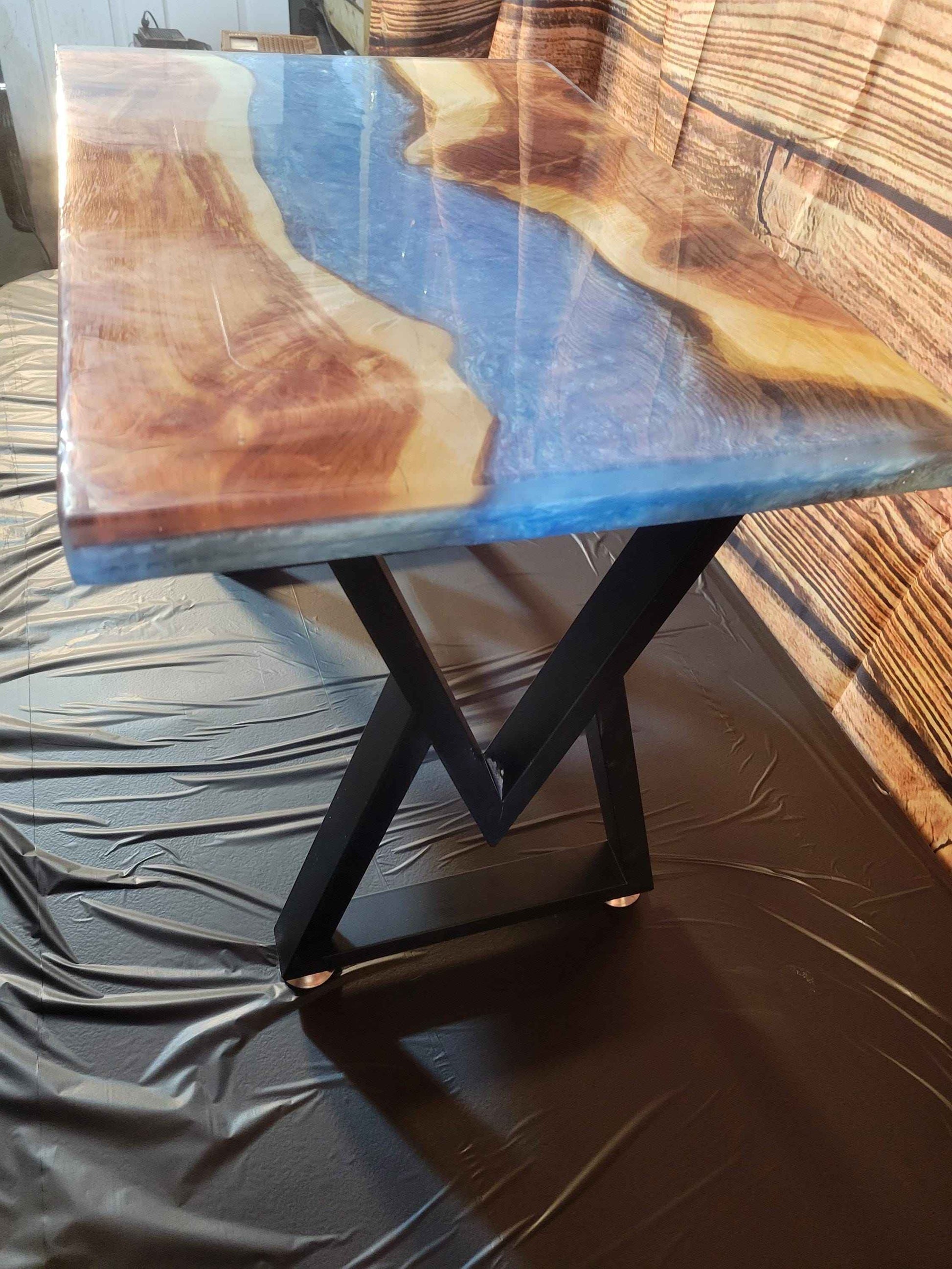 Fine Red Cedar Epoxy River Table 24"L x 16"W x 17"H w/ Steel Legs - Made in USA! - Invictus Supply Co.