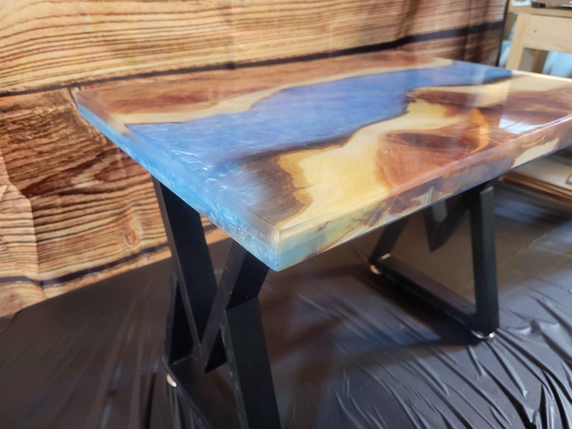 Fine Red Cedar Epoxy River Table 24"L x 16"W x 17"H w/ Steel Legs - Made in USA! - Invictus Supply Co.